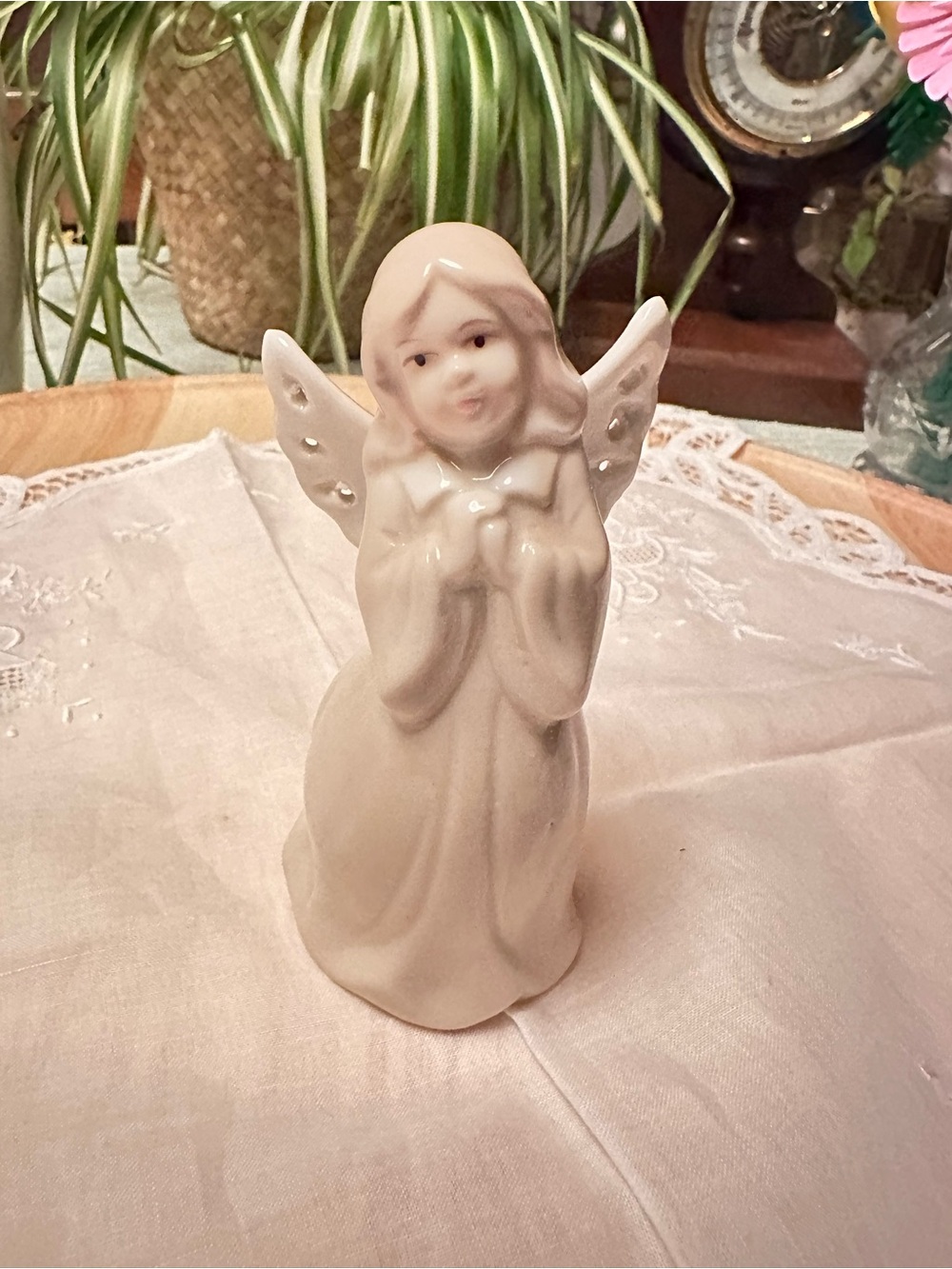Vintage Porcelain Angel Girl Figurine Pierced Wings Pink Robe 4.5”